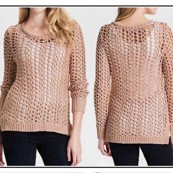 Lucky Brand Sweaters - Lucky Brand Crochet Openwork Pink Knit Sweater Top | EUC Size S